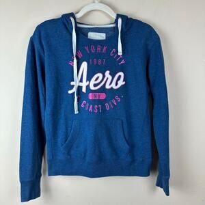 Aeropostale Aero Womens Hoodie Size M Spell Out Graphic Y2K Pullover Friends